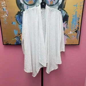 Pink Lotus White Burnout Lace Pattern Cardigan